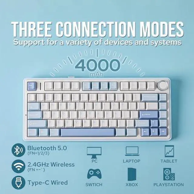 Alt view image 3 of 7 - x Aula F75 Gasket Mechanical Keyboard+Click Gaming Mouse Wireless 2.4Ghz/Bluetooth/Type-C