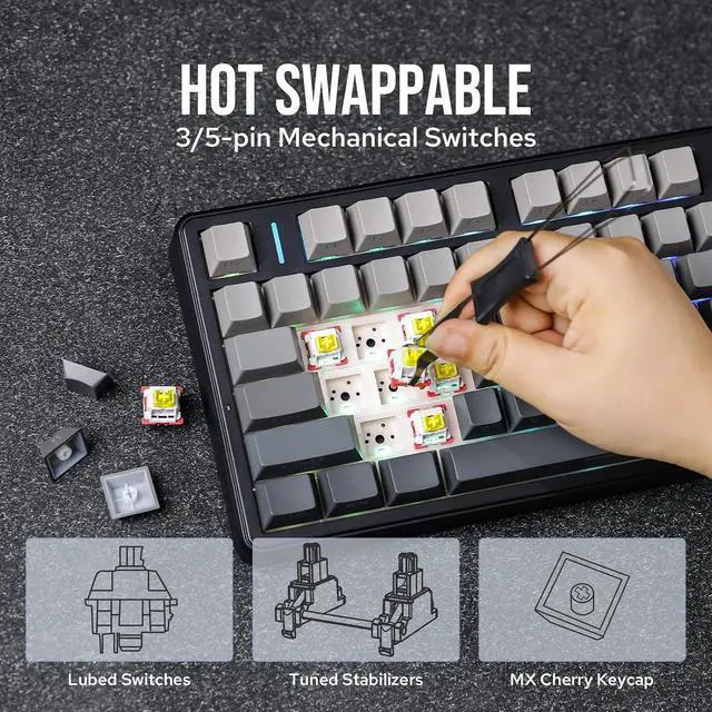 Alt view image 6 of 7 - X Aula F99 PRO Wireless Gaming Keyboard Nimbus Switch+35 Pieces Wisteria V2 Linear 38gf Keyboard Switches Set