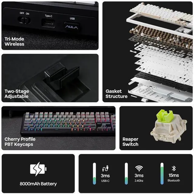 Alt view image 3 of 7 - X Aula F108 PRO Wireless Gaming Keyboard with Screen+Sorane 39gf Gaming Keyboard Switches Set