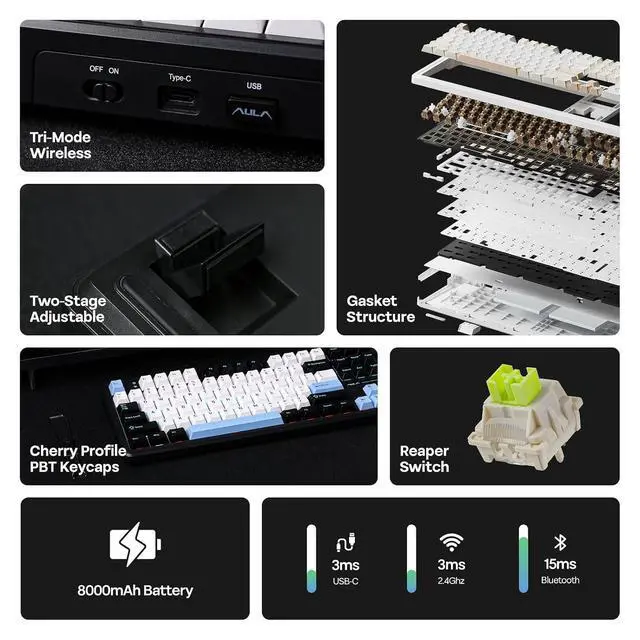Alt view image 3 of 7 - X Aula F108 PRO Wireless Gaming Keyboard with Screen+Cream Marble 47gf Gaming Keyboard Switches