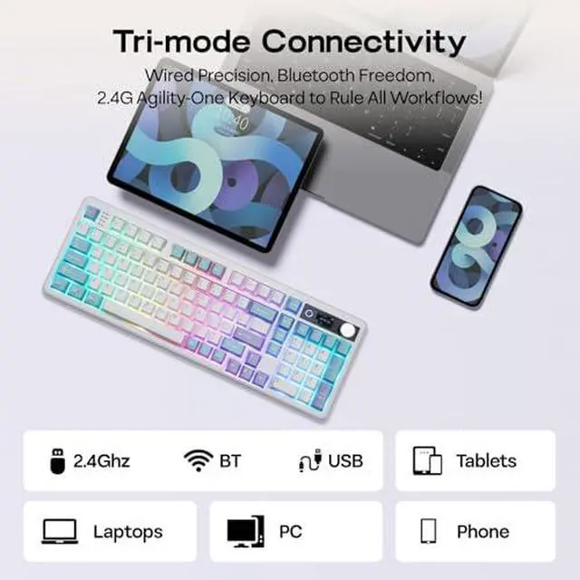 Alt view image 5 of 7 - TH99 PRO 96% Mechanical Keyboard with Screen & Knob+Click Gaming Mouse Wireless 2.4Ghz/BT/Type-C