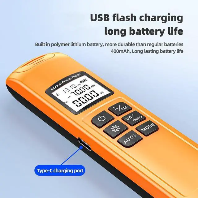 Alt view image 2 of 6 - Optical Power Meter, Fiber Optic Power Tester, Rechargeable Fiber Tester with LED Light, -70~+10 dBm, 10 Wavelengths, SC/ST/FC Compatible,for FTTH Network(with FC to LC Coupler Adapters)