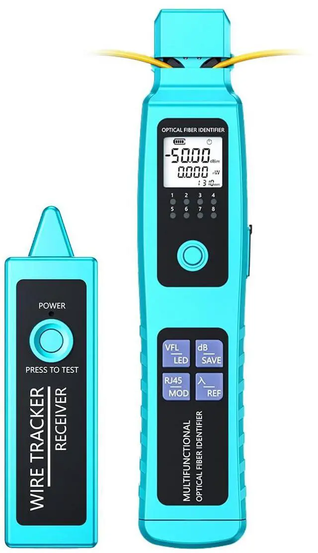 Main image of Fiber Optic Identifier with Power Meter Red Light Source, -50-26dBm 5-in-1 Multifunctional Fiber Direction Finder Tester Kit, Single-Mode Multi-Mode Detector with Cable Tracer Rechargeable