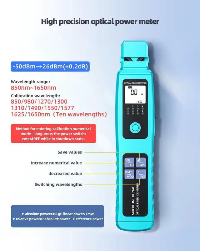 Alt view image 6 of 7 - Fiber Optic Identifier with Power Meter Red Light Source, -50-26dBm 5-in-1 Multifunctional Fiber Direction Finder Tester Kit, Single-Mode Multi-Mode Detector with Cable Tracer Rechargeable
