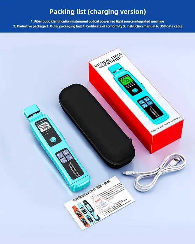 Alt view image 7 of 7 - Fiber Optic Identifier with Power Meter Red Light Source, 5-in-1 All-in-One Tool for Single - Multi-Mode, Rechargeable Fiber Direction Tester with Clamp, Measuring Range -70-10dBm
