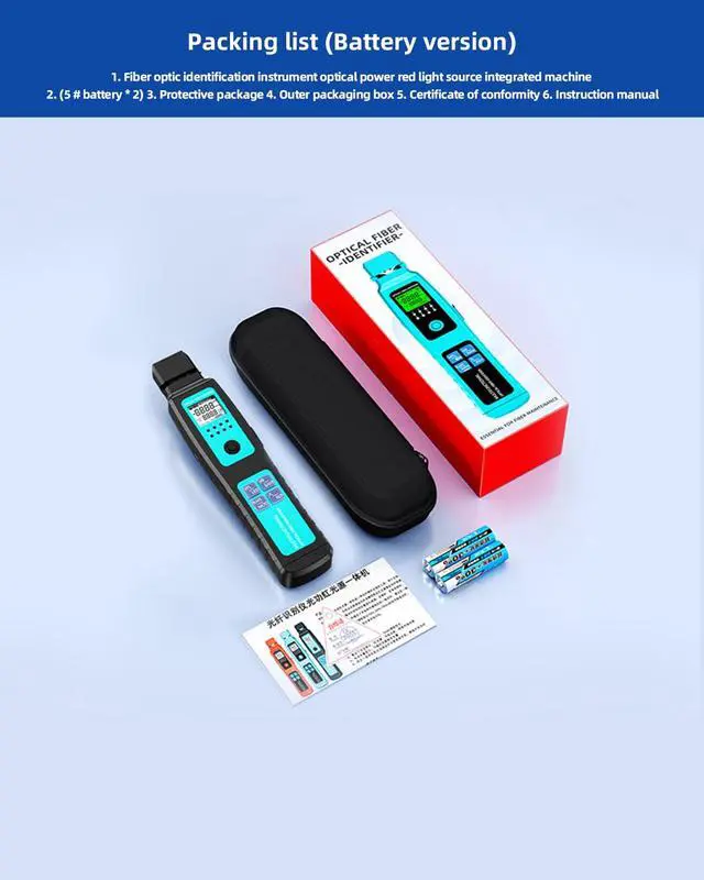 Alt view image 7 of 7 - Fiber Optic Identifier with Optical Power Meter & Red Light Source, 5-in-1 All-in-One Tester for Single & Multi-Mode, Fiber Direction Detector with Clamp, Battery-Powered -70-10dBm