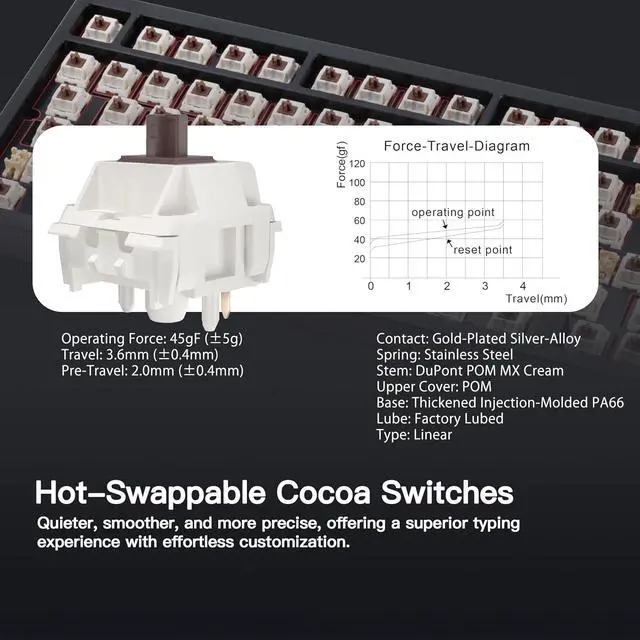 Alt view image 4 of 6 - WOBKEY Rainy 75 CNC Aluminum HMX/JWK/Cocoa Switches Triple-Mode Connectivity Mechanical Keyboard with Superior Acoustics, RGB/FR4/Silver SUS304/7000mAh/Cocoa Switch (Pro - Black)