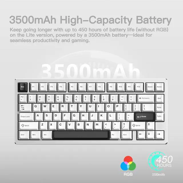 Alt view image 3 of 6 - WOBKEY Rainy 75 CNC Aluminum HMX/JWK/Cocoa Switches Triple-Mode Connectivity Mechanical Keyboard with Superior Acoustics, RGB/PP/Mirrored Glass/3500mAh/Violet Switch (Standard - Silver)