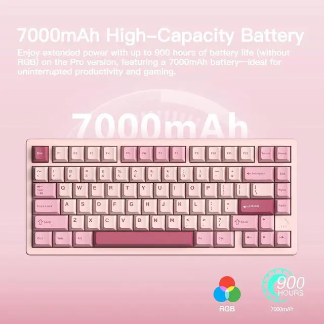 Alt view image 3 of 6 - WOBKEY Rainy 75 CNC Aluminum HMX/JWK/Cocoa Switches Triple-Mode Connectivity Mechanical Keyboard with Superior Acoustics, RGB/FR4/Silver SUS304/7000mAh/Cocoa Switch (Pro - Pink)