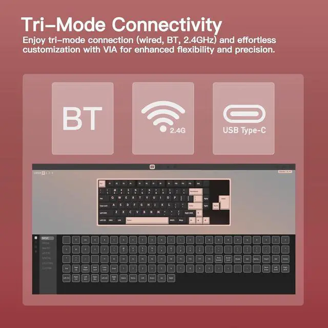 Alt view image 5 of 6 - WOBKEY Rainy 75 CNC Aluminum HMX/JWK/Cocoa Switches Triple-Mode Connectivity Mechanical Keyboard with Superior Acoustics, RGB/FR4/Silver SUS304/7000mAh/Cocoa Switch (Pro - Red Velvet)