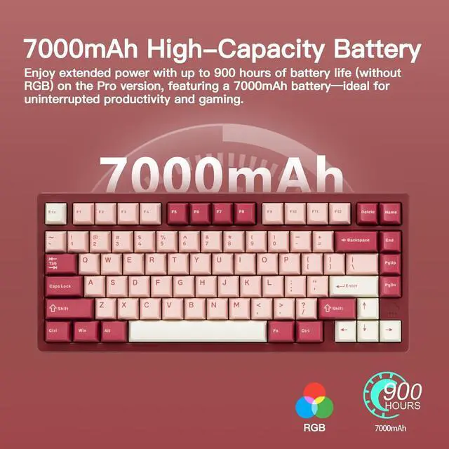 Alt view image 3 of 6 - WOBKEY Rainy 75 CNC Aluminum HMX/JWK/Cocoa Switches Triple-Mode Connectivity Mechanical Keyboard with Superior Acoustics, RGB/FR4/Silver SUS304/7000mAh/Cocoa Switch (Pro - Red Velvet)