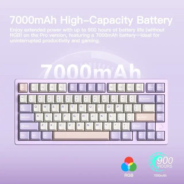 Alt view image 3 of 6 - WOBKEY Rainy 75 CNC Aluminum HMX/JWK/Cocoa Switches Triple-Mode Connectivity Mechanical Keyboard with Superior Acoustics, RGB/FR4/Silver SUS304/7000mAh/Cocoa Switch (Pro - Purple)