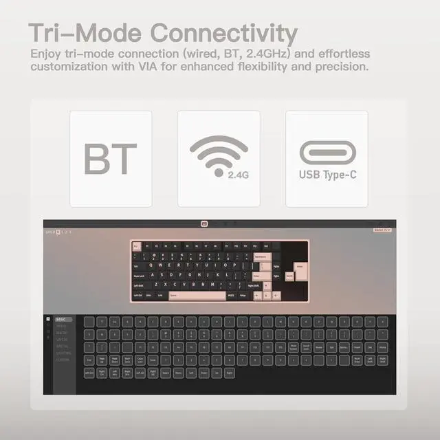 Alt view image 5 of 6 - WOBKEY Rainy 75 CNC Aluminum HMX/JWK/Cocoa Switches Triple-Mode Connectivity Mechanical Keyboard with Superior Acoustics, RGB/FR4/Silver SUS304/7000mAh/Cocoa Switch (Pro - Luna)