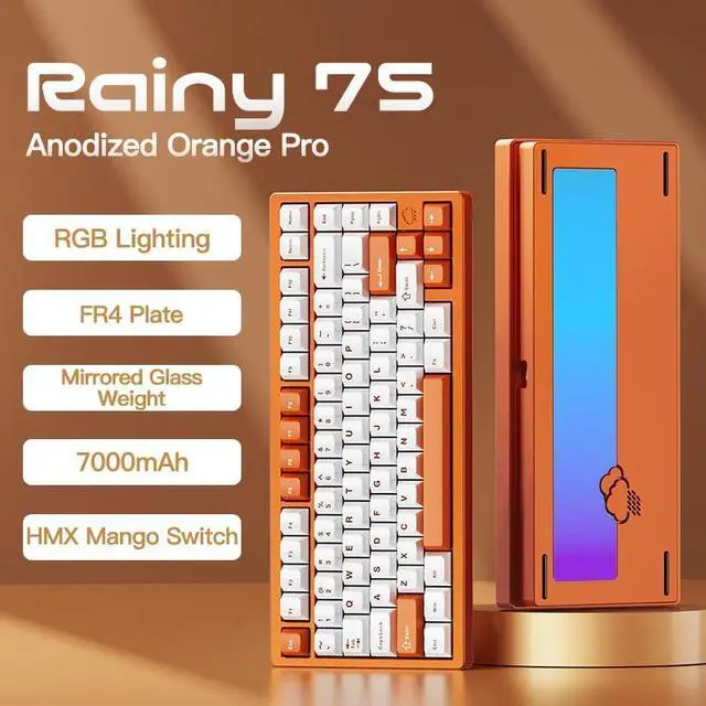 Alt view image 2 of 7 - WOBKEY Rainy 75 Aluminum HMX/JWK Switches Mechanical Keyboard with Superior Acoustics, Wired, BT, 2.4G Wireless Connectivity (Pro Orange(Mirrored Glass Weight))