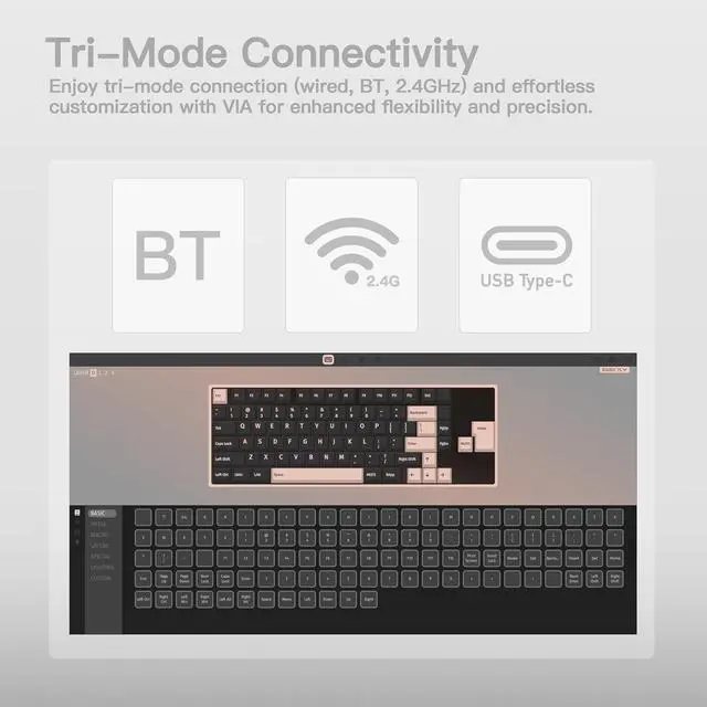 Alt view image 5 of 6 - WOBKEY Rainy 75 CNC Aluminum HMX/JWK/Cocoa Switches Triple-Mode Connectivity Mechanical Keyboard with Superior Acoustics, RGB/PP/Mirrored Glass/3500mAh/Violet Switch (Standard - Silver)