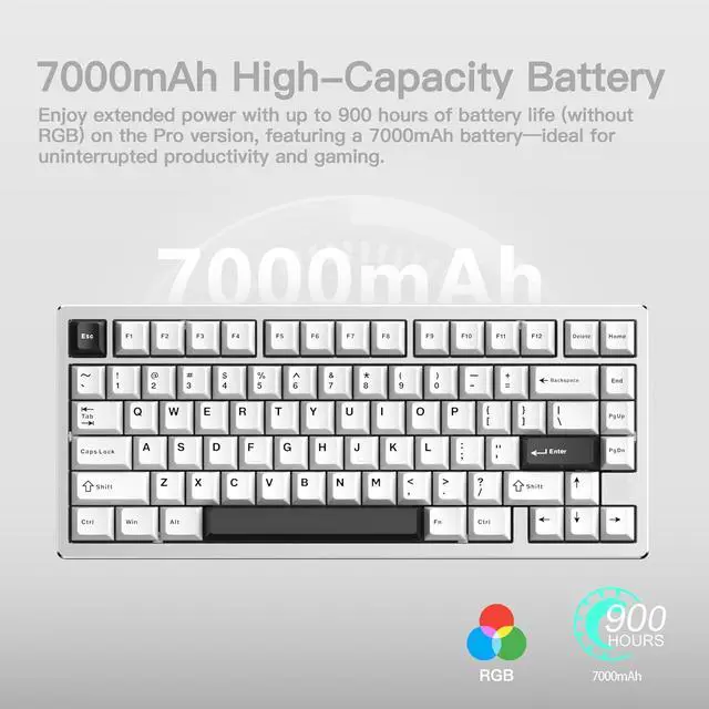 Alt view image 3 of 6 - WOBKEY Rainy 75 CNC Aluminum HMX/JWK/Cocoa Switches Triple-Mode Connectivity Mechanical Keyboard with Superior Acoustics, RGB/FR4/Silver SUS304/7000mAh/Cocoa Switch (Pro - Silver)