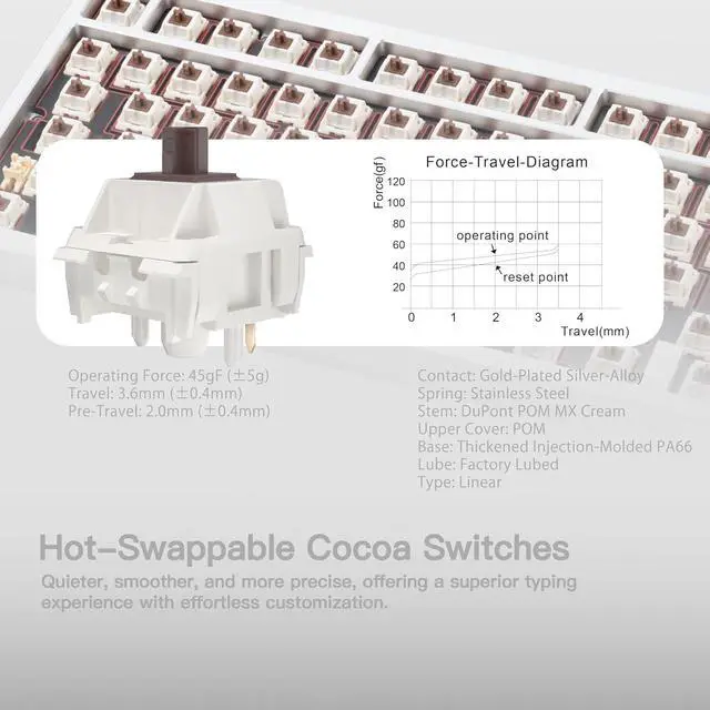 Alt view image 4 of 6 - WOBKEY Rainy 75 CNC Aluminum HMX/JWK/Cocoa Switches Triple-Mode Connectivity Mechanical Keyboard with Superior Acoustics, RGB/FR4/Silver SUS304/7000mAh/Cocoa Switch (Pro - Silver)