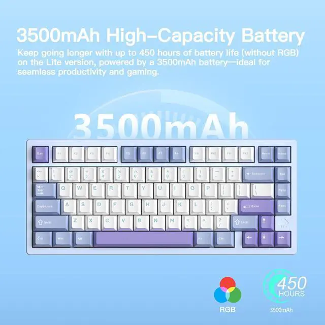 Alt view image 3 of 6 - WOBKEY Rainy 75 CNC Aluminum HMX/JWK/Cocoa Switches Triple-Mode Connectivity Mechanical Keyboard with Superior Acoustics, RGB/PP/Gradient Glass/3500mAh/Violet Switch (Standard - Blue)