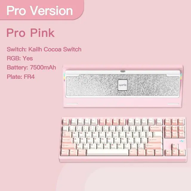Alt view image 2 of 7 - WOBKEY Crush 80 Reboot CNC Aluminum 5-Second Quick-Release Triple-Mode Connectivity Mechanical Keyboard with Superior Acoustics (Pro Pink)