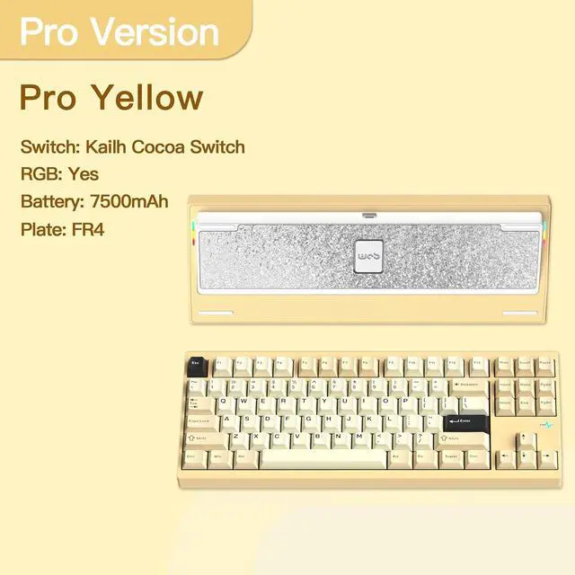Alt view image 2 of 7 - WOBKEY Crush 80 Reboot CNC Aluminum 5-Second Quick-Release Triple-Mode Connectivity Mechanical Keyboard with Superior Acoustics (Pro Yellow)
