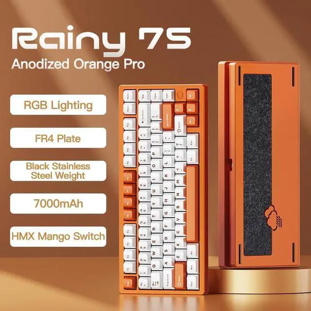 Alt view image 2 of 7 - WOBKEY Rainy 75 Aluminum HMX/JWK Switches Mechanical Keyboard with Superior Acoustics, Wired, BT, 2.4G Wireless Connectivity (Pro Orange(Stainless Steel Weight))