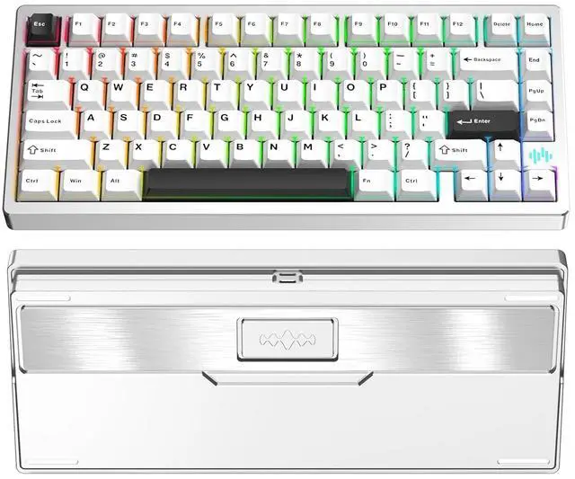 Main image of PMOKEY Wave 75 CNC Aluminum Quick Release Tri-Mode Wireless Gaming Keyboard,QMK/VIA Tri-Mode Mechanical Keyboard with 8000mAh Battery,Hot-Swappable with RGB for Windows/Mac/PC (Pro Silver)