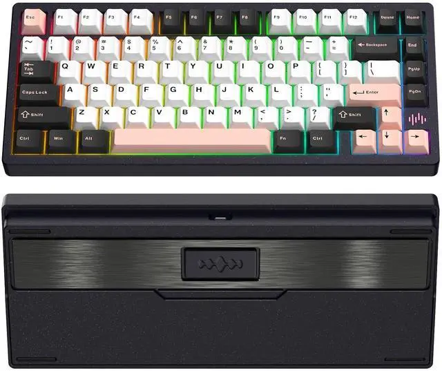 Main image of PMOKEY Wave 75 CNC Aluminum Quick Release Tri-Mode Wireless Gaming Keyboard,QMK/VIA Tri-Mode Mechanical Keyboard with 8000mAh Battery,Hot-Swappable with RGB for Windows/Mac/PC (Pro Black)