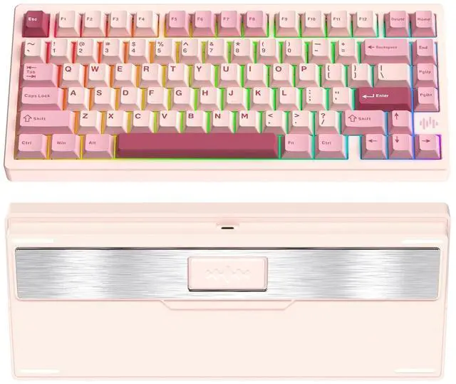 Main image of PMOKEY Wave 75 CNC Aluminum Quick Release Tri-Mode Wireless Gaming Keyboard,QMK/VIA Tri-Mode Mechanical Keyboard with 8000mAh Battery,Hot-Swappable with RGB for Windows/Mac/PC (Pro Pink)