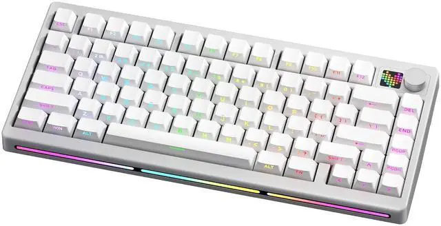 Main image of PMOKEY P75 75% Wireless Mechanical Keyboard, Tri-Mode RGB Gaming Keyboard with Dot-Matrix Display, Aluminum Alloy Body, Volume Knob, Up to 10000mAh Battery (Lite White)