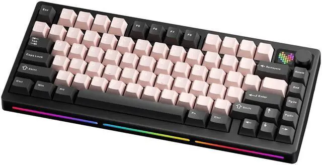 Main image of PMOKEY P75 75% Wireless Mechanical Keyboard, Tri-Mode RGB Gaming Keyboard with Dot-Matrix Display, Aluminum Alloy Body, Volume Knob, Up to 10000mAh Battery (Standard Black Pink)