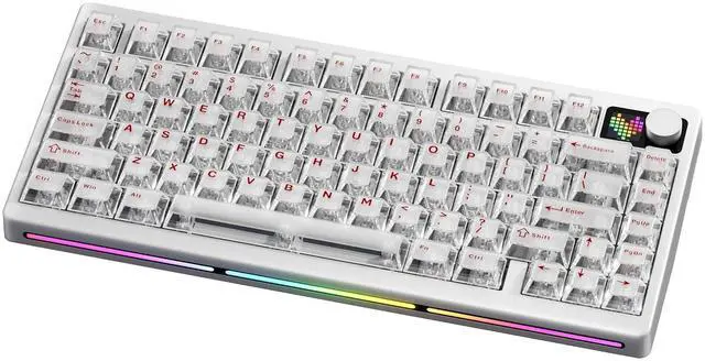 Main image of PMOKEY P75 75% Wireless Mechanical Keyboard, Tri-Mode RGB Gaming Keyboard with Dot-Matrix Display, Aluminum Alloy Body, Volume Knob, Up to 10000mAh Battery (Pro White)
