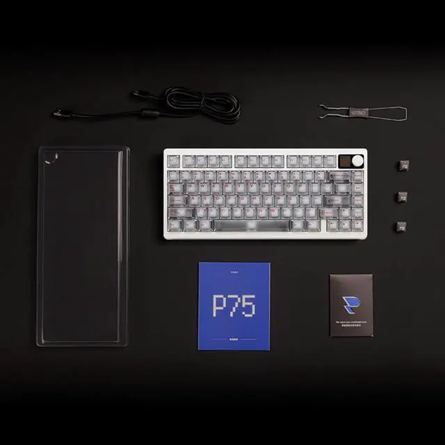 Alt view image 7 of 7 - PMOKEY P75 75% Wireless Tri-Mode Mechanical Keyboard, CNC Aluminum Volume Knob, Custom Dot-Matrix Screen, 2.4G/BT/USB-C,PC Keycaps, Surround RGB Lighting, 10,000mAh Rechargeable Battery