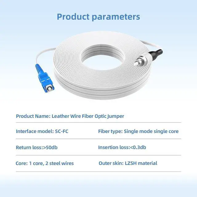 Alt view image 2 of 7 - SC/UPC to FC/UPC Fiber Optic Internet Cable, Indoor Single Mode Simplex - 9/125um FTTH Fiber Patch Cable (295ft/90Meters) Jumper Leather Optical Patch Cord LSZH White