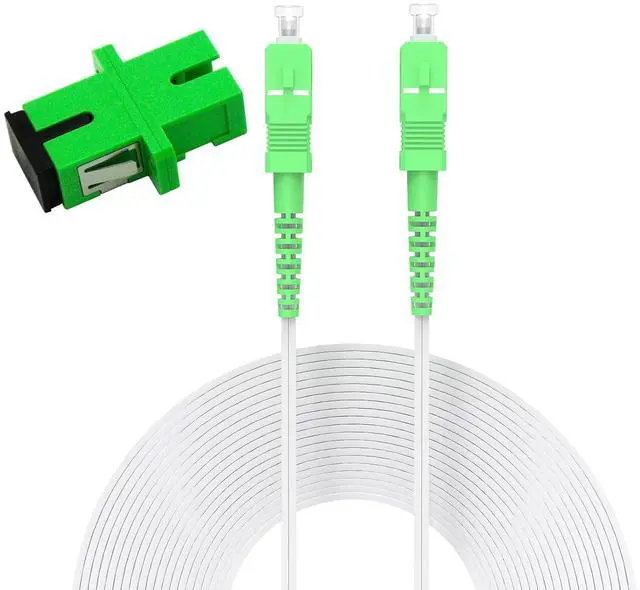 Main image of SC/APC to SC/APC SingleMode Indoor Armored Fiber Optic Internet Cable, 213ft/65M Simplex - 9/125um Fiber Optic Jumper Optical Patch Cord, LSZH White with 1 Coupler