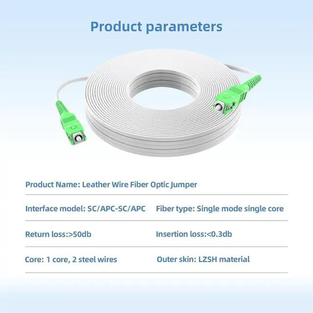Alt view image 2 of 7 - SC/APC to SC/APC SingleMode Indoor Armored Fiber Optic Internet Cable, 213ft/65M Simplex - 9/125um Fiber Optic Jumper Optical Patch Cord, LSZH White with 1 Coupler