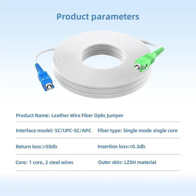 Alt view image 2 of 7 - SC/UPC to SC/APC Indoor Fiber Patch Cable (180ft/55Meters) Single Mode Simplex - 9/125um FTTH Fiber Optic Jumper Optical Patch Cord,Fiber Optic Internet Leather Cables LSZH White