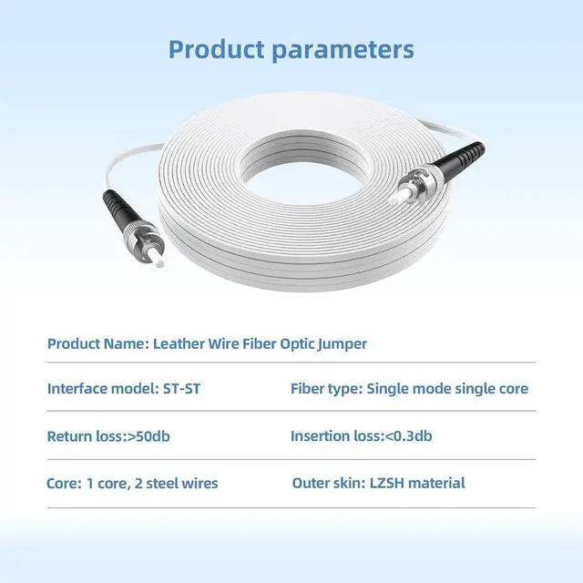 Alt view image 2 of 7 - Fiber Optic Internet Cable (820ft/250Meters) ST/UPC to ST/UPC Indoor Fiber Patch Cable Single Mode Simplex - 9/125um FTTH Jumper Leather Optical Patch Cord LSZH White