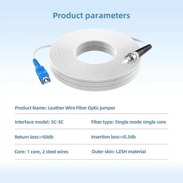 Alt view image 2 of 7 - Indoor Fiber Patch Cable,(131ft/40Meters) Single Mode Simplex 9/125um FTTH Fiber Optic Cable Jumper Optical Patch Cord, SC/UPC to ST/UPC Fiber Optic Internet Leather Cable LSZH White