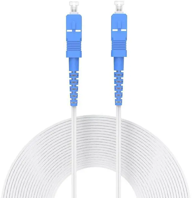 Main image of SC to SC UPC Fiber Patch Cable, Indoor Single Mode Simplex - 9/125um FTTH Fiber Optic Jumper Optical Patch Cord - 164ft/50Meters, LSZH White Fiber Optic Internet Leather Cable
