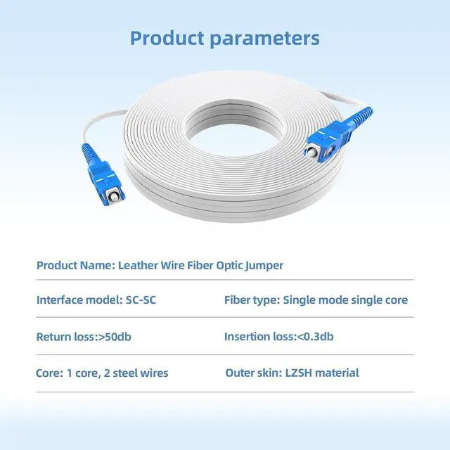 Alt view image 2 of 7 - SC to SC UPC Fiber Patch Cable, Indoor Single Mode Simplex - 9/125um FTTH Fiber Optic Jumper Optical Patch Cord - 164ft/50Meters, LSZH White Fiber Optic Internet Leather Cable