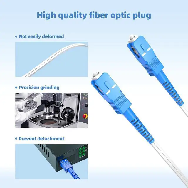 Alt view image 3 of 7 - SC to SC UPC Fiber Patch Cable, Indoor Single Mode Simplex - 9/125um FTTH Fiber Optic Jumper Optical Patch Cord - 164ft/50Meters, LSZH White Fiber Optic Internet Leather Cable