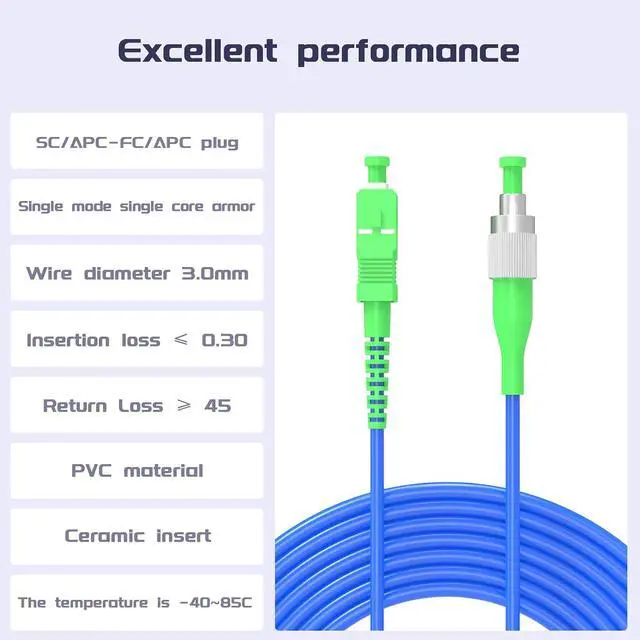 Alt view image 2 of 7 - SC/APC to FC/APC, Fiber Optic Internet Cable 45Meters/147ft Indoor Armored Single Mode Simplex - 9/125m Jumper Optical Patch Cord -OS1/OS2 Compatible,LSZH Blue