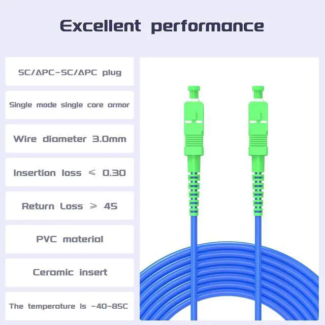Alt view image 2 of 7 - SC/APC to SC/APC Fiber Optic Internet Cable 20Meters/65.6ft Indoor Armored Single Mode Simplex - 9/125m Fiber Optic Jumper Optical Patch Cord - with 1 Coupler,LSZH Blue