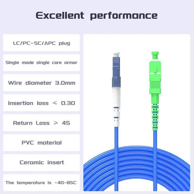 Alt view image 2 of 7 - Fiber Optic Internet Cable LC/UPC to SC/APC Indoor Armored Single Mode Simplex - 9/125m Jumper Optical Patch Cord -OS1/OS2 Compatible,15Meters/49ft LSZH Blue