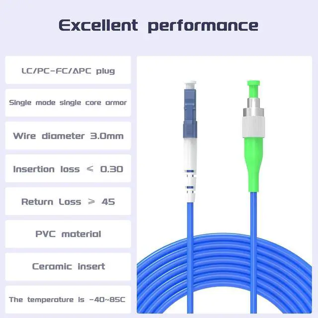 Alt view image 2 of 7 - LC/UPC to FC/APC Fiber Optic Internet Cable 5Meters/16.4ft Armored Single Mode Simplex - 9/125um Fiber Optic Jumper Optical Patch Cord -OS1/OS2 Compatible, LSZH Blue