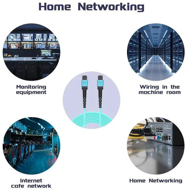 Alt view image 6 of 7 - 10 Meters OM4 12 Cores MPO-MPO Connector Optical Fiber Patch Cord 50/125 Multimode Fan-Out Jumper Female to Female Type B 40G/100G 32ft Aqua