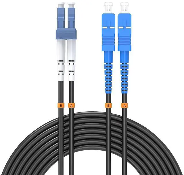 Main image of LC/UPC to SC/UPC Outdoor Armored Fiber Patch Cable,Simplex - 9/125m Fiber Optic Jumper Optical Patch Cord,18Meter/59ft Industrial Single Mode Duplex Fiber Optic Internet Cables TPU Black
