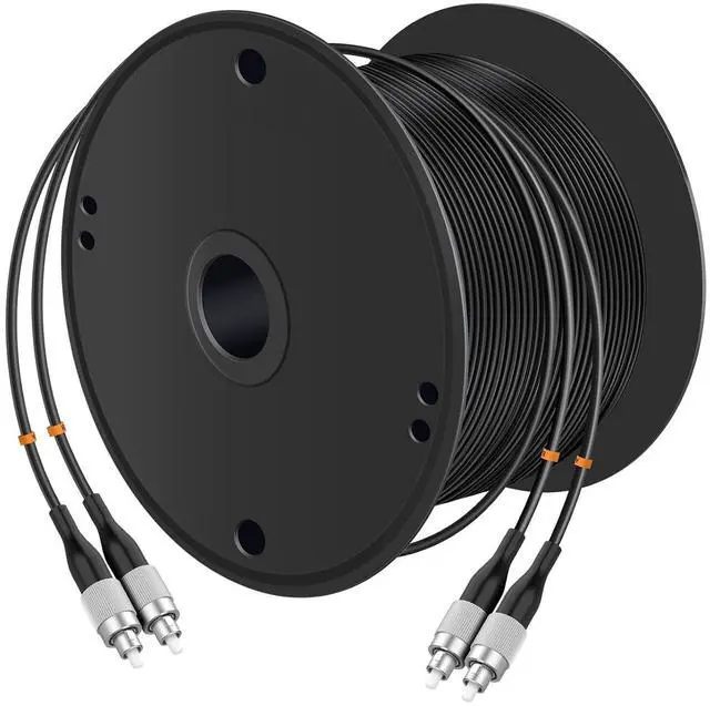 Main image of FC to FC UPC Outdoor Armored Fiber Patch Cable 100Meter/328ft Single Mode Duplex Fiber Optical Cable Patch Cord Jumper,9/125um Fiber Optic Internet Cable TPU Black
