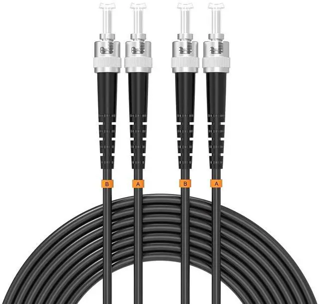 Main image of ST UPC to ST Armored Outdoor Fiber Optic Cable, 55Meter/180.45ft Single Mode Duplex Fiber Jumper Optical Patch Cord, Simplex - 9/125um Industrial Fiber Optic Internet Cables, TPU Black