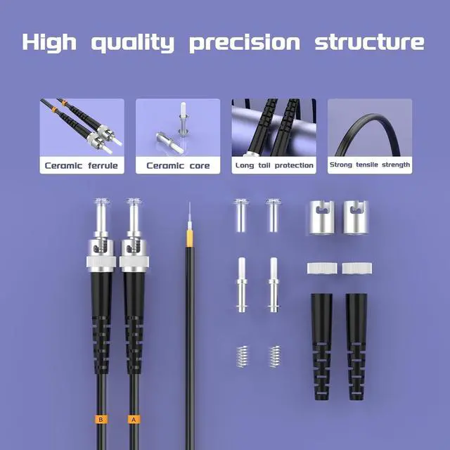 Alt view image 2 of 7 - ST UPC to ST Armored Outdoor Fiber Optic Cable, 100Meter/328ft Single Mode Duplex Fiber Jumper Optical Patch Cord, Duplex - 9/125um Industrial Fiber Optic Internet Cables, TPU Black